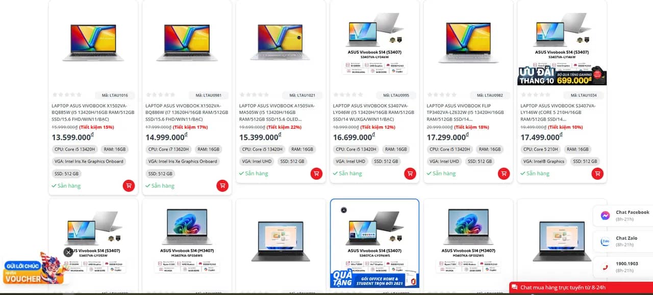 HACOM luôn cập nhật mức giá cùng khuyến mãi hấp dẫn cho asus vivobook