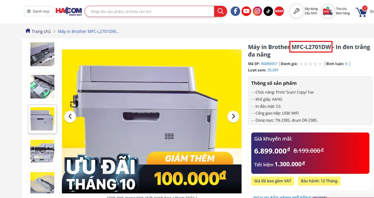 hậu tố - chữ cái đuôi đằng sau tên của máy in Brother