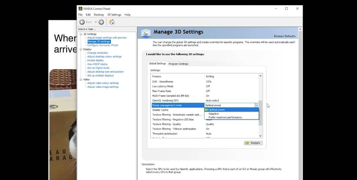 thiết lập tùy chỉnh trong Nvidia control panel để tối ưu RTX 3060
