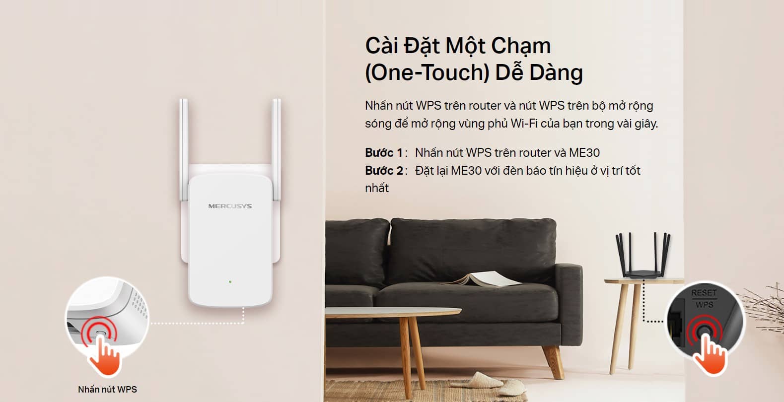 Bộ mở rộng sóng WiFi Mercusys ME30 Tốc độ AC1200Mbps