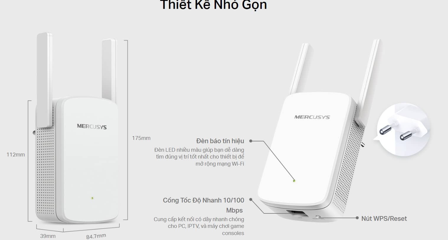 Bộ mở rộng sóng WiFi Mercusys ME30 Tốc độ AC1200Mbps