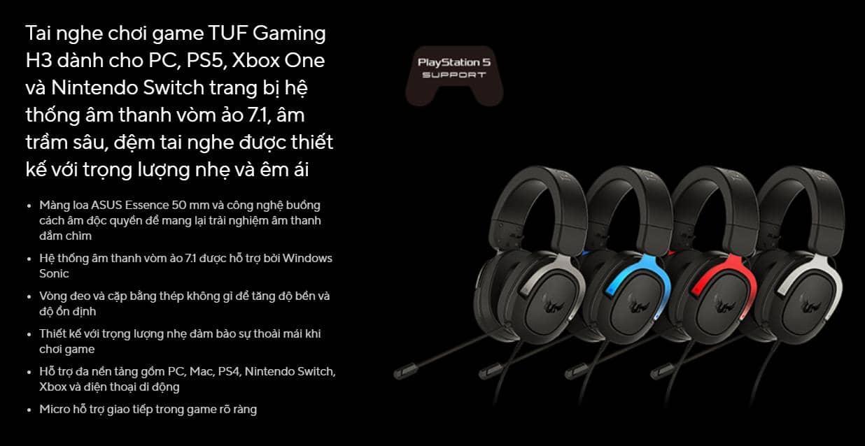Tai nghe chơi game TUF Gaming H3 Đen Xám ảnh 1