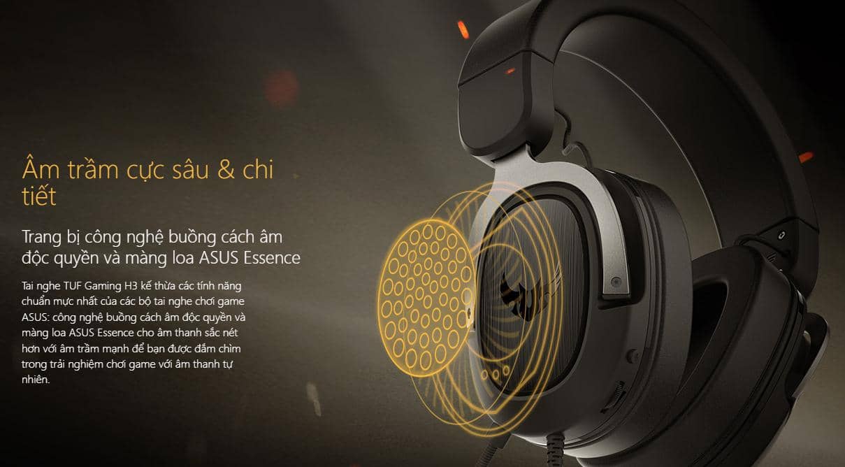 Tai nghe chơi game TUF Gaming H3 Đen Xám ảnh 3