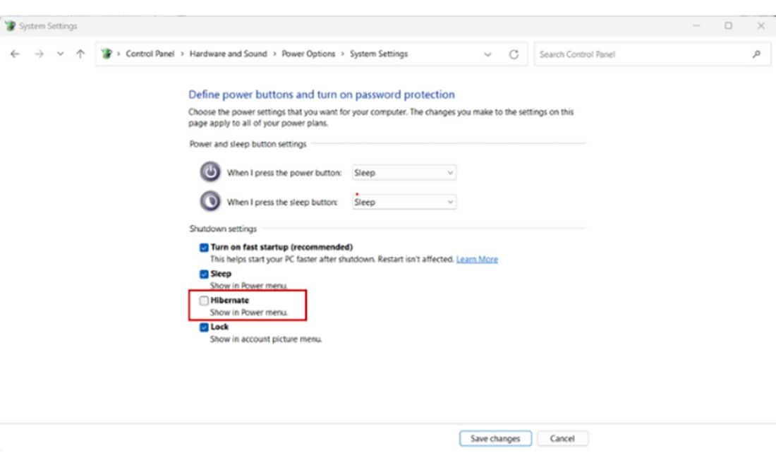 Tắt tính năng Hibernate (Ngủ đông)