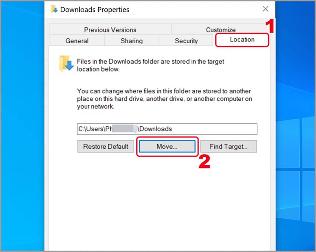 Di chuyển mục Download sang ổ khác