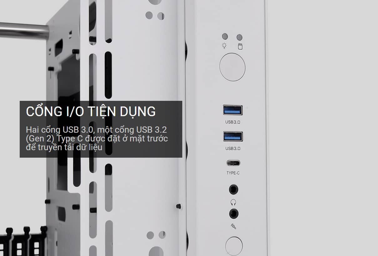 Hai cổng USB 3.0, một cổng USB 3.2 (Gen 2) Type C được đặt ở mặt trước để truyền tải dữ liệu