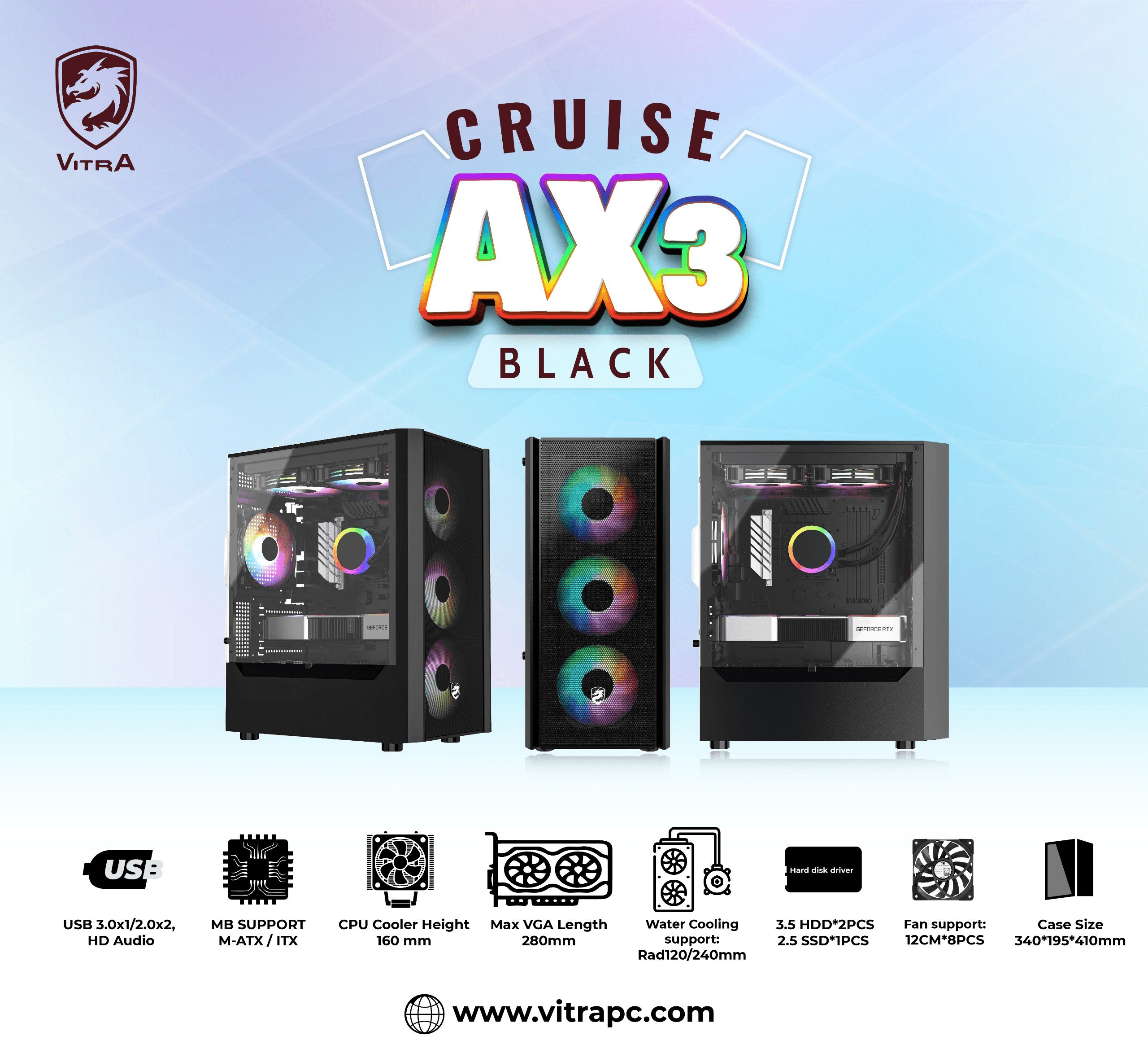 Vỏ Case VITRA CRUISE AX3 3FAN RGB WHITE 