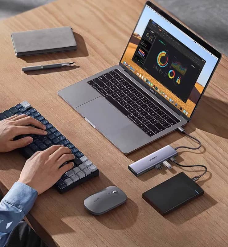 Bộ chuyển đổi USB-C sang USB-C PD+3*USB 3.0+RJ45+HDMI hỗ trợ 4k+VGA+SD/TF Ugreen 15600