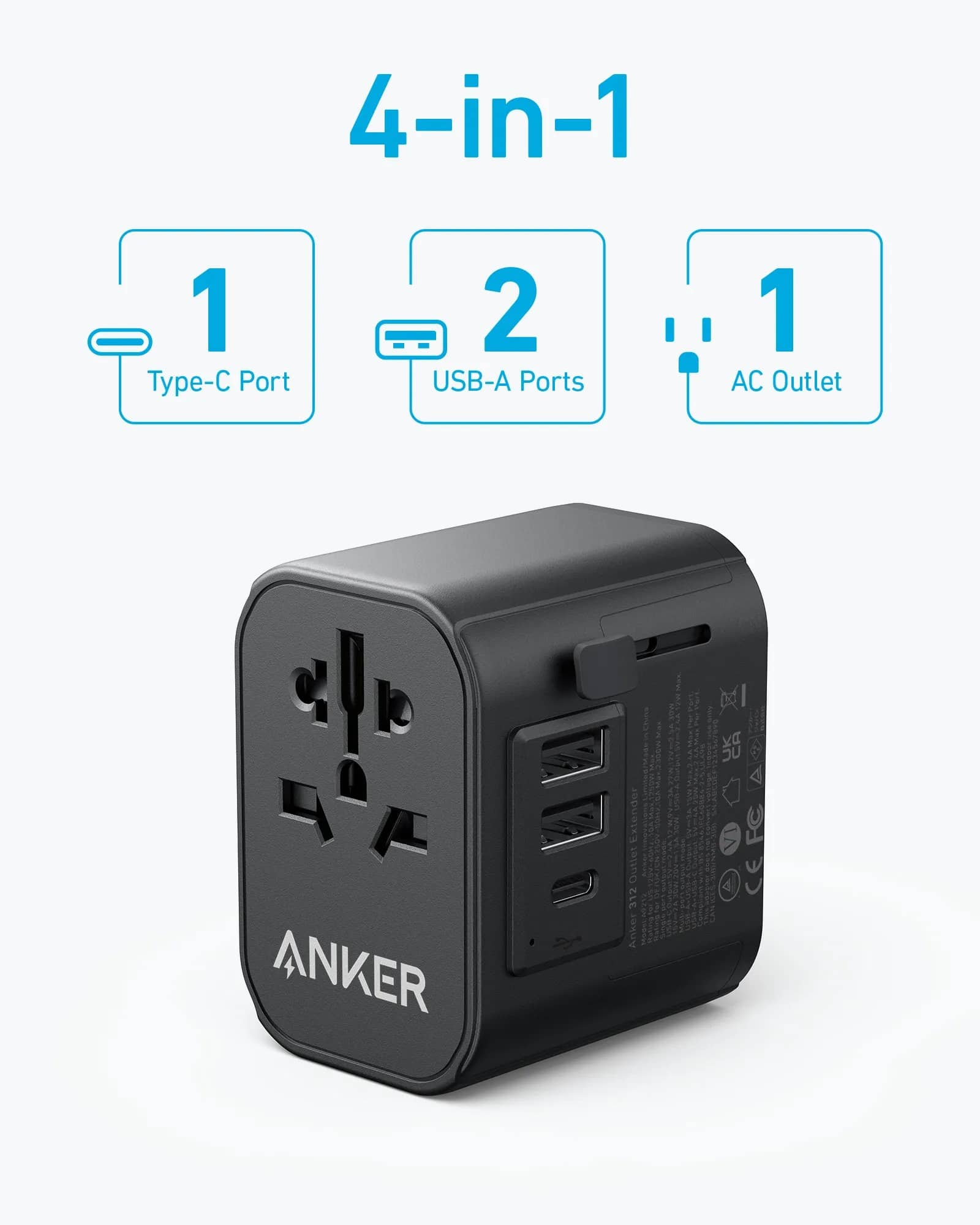 Ổ cắm du lịch Anker 30W sạc nhanh PD, AC 2500W A9212K11
