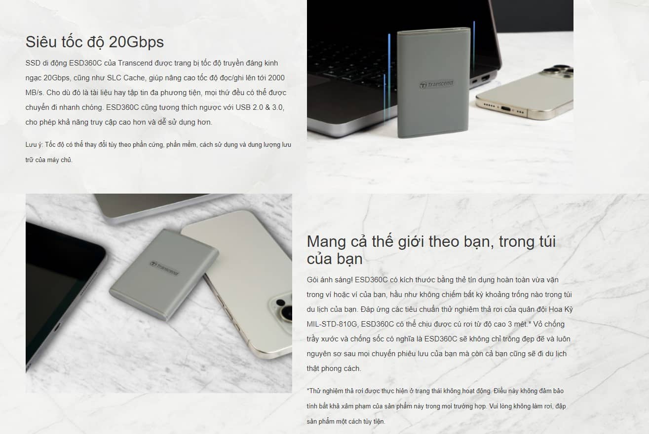 Ổ cứng di động Transcend ESD360C Portable SSD 1TB Type C, nút sao lưu 1 chạm 