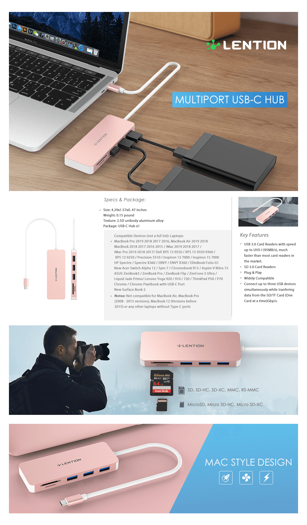 Bộ chuyển đổi Type C 5 trong 1 Lention C15