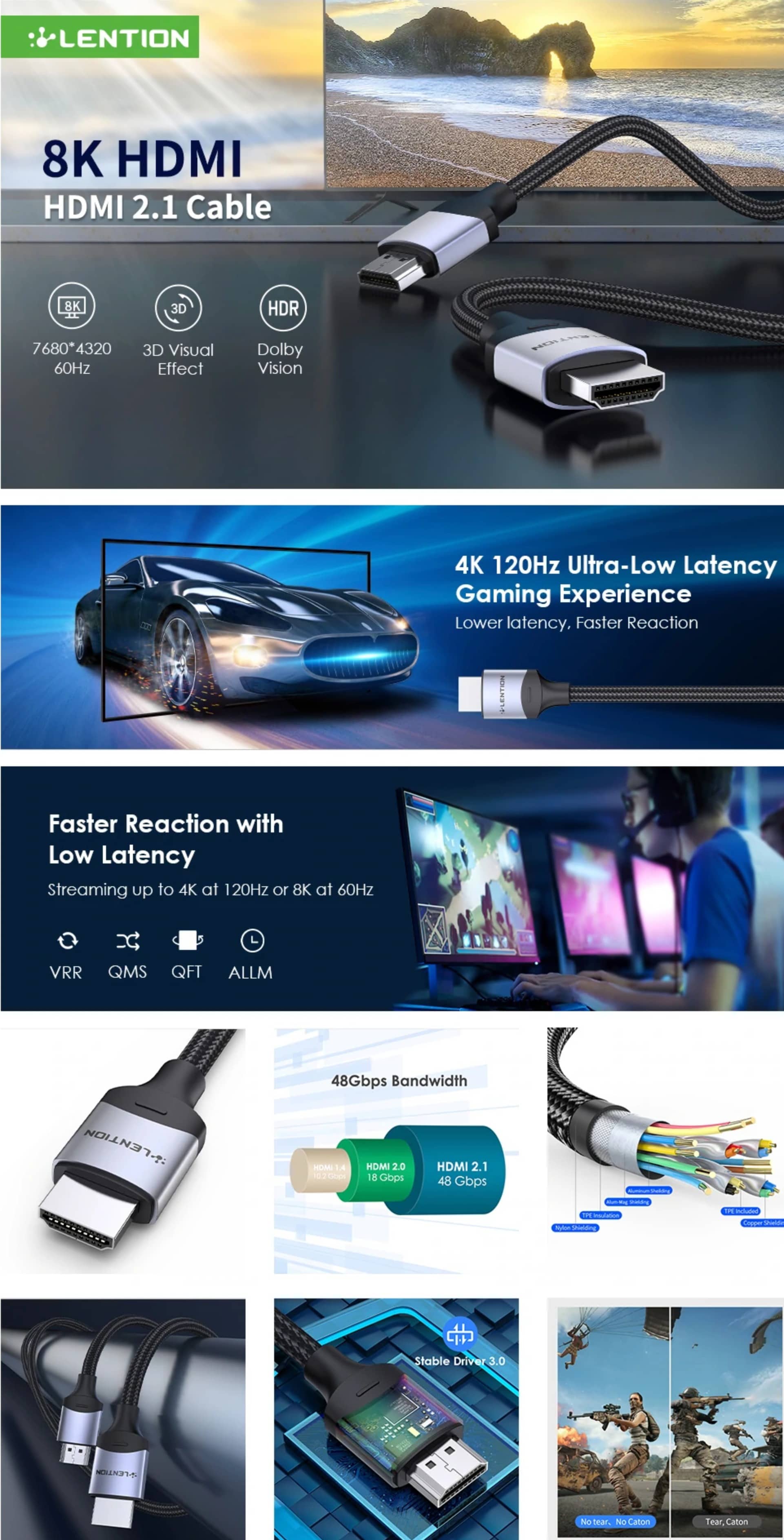 Cáp HDMI 8K60Hz dài 2M Lention HH21-M1-2M