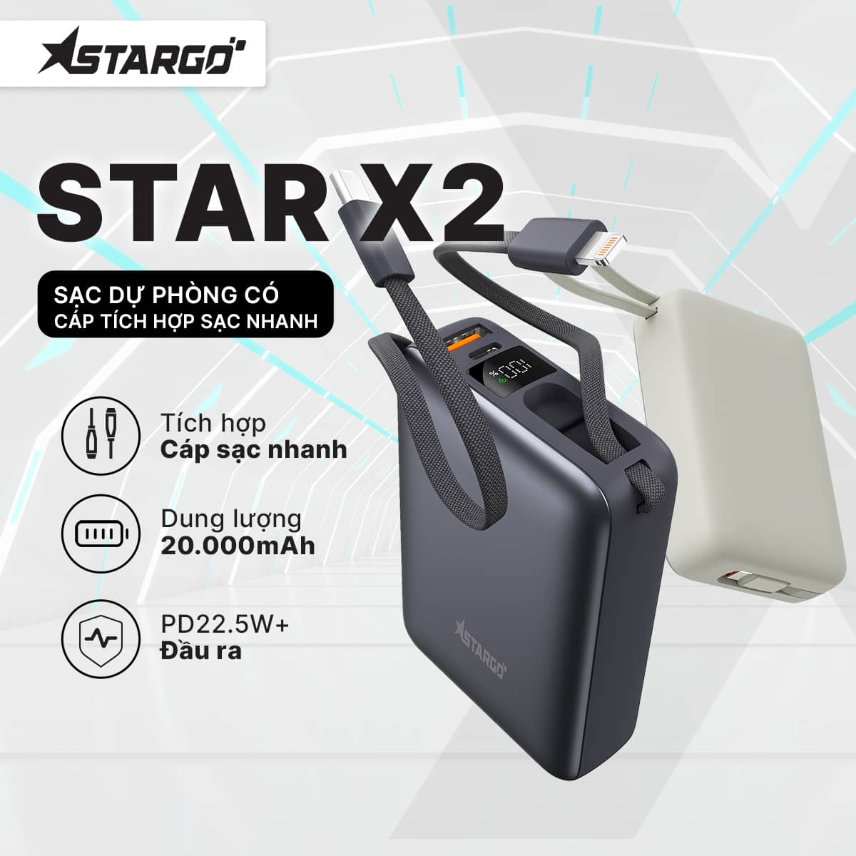 Pin sạc dự phòng Stargo Star X2 20000mAh 22.5W Màu Xám