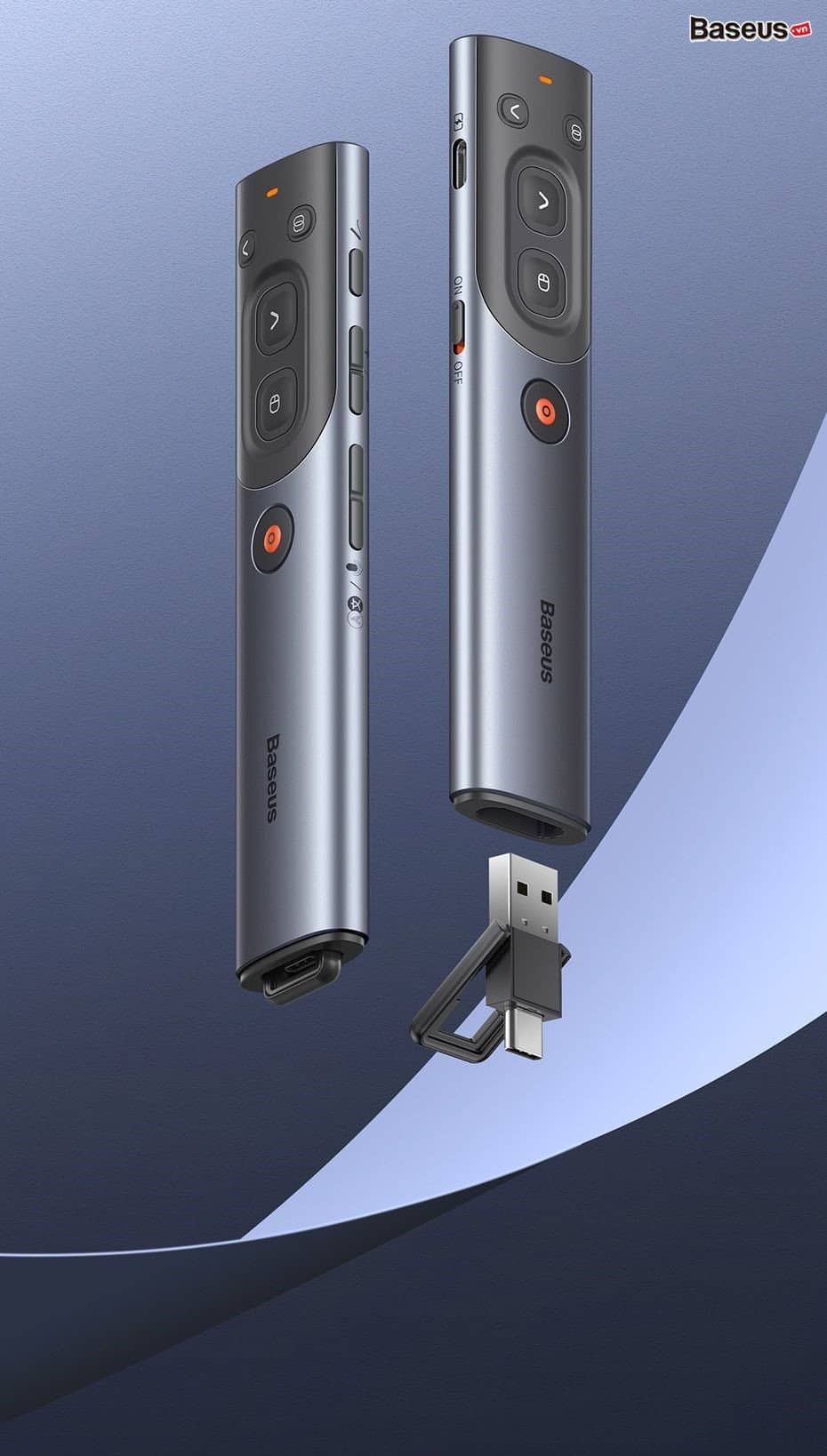 Bút trình chiếu Baseus Orange Dot AI Wireless Presenter (Red Laser)(Charging) Grey 2
