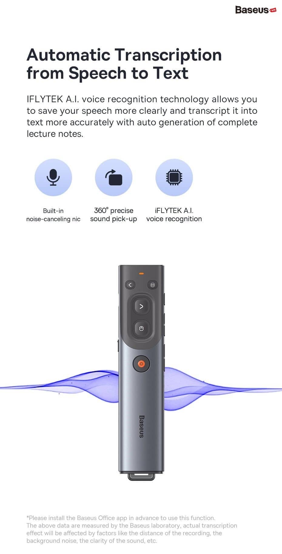 Bút trình chiếu Baseus Orange Dot AI Wireless Presenter (Red Laser)(Charging) Grey 4