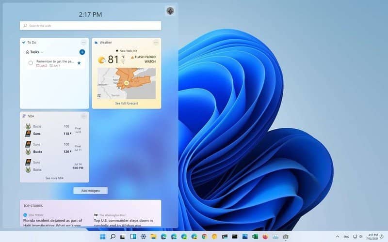 Phím tắt mở giao diện Widget Windows + W