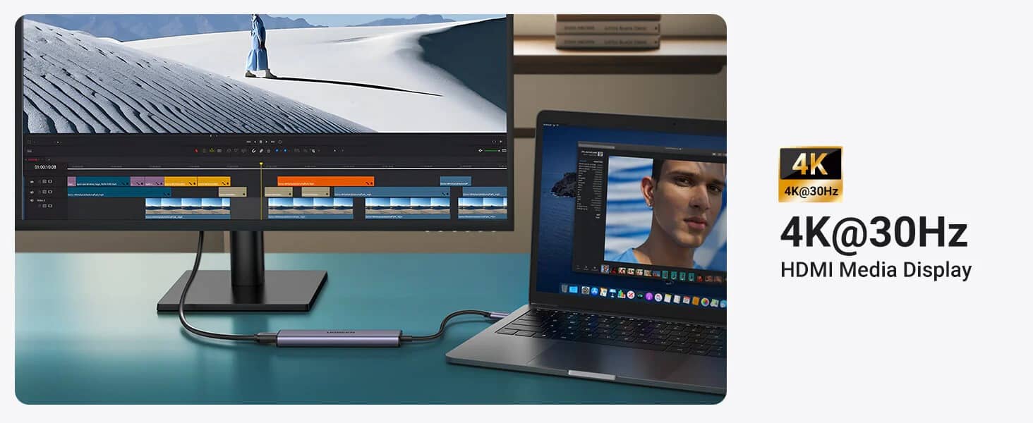 Bộ chuyển đổi Type C Ugreen 15495 HDMI 4K@30Hz, USB 2.0, USB 3.0, Sạc PD 100W 2