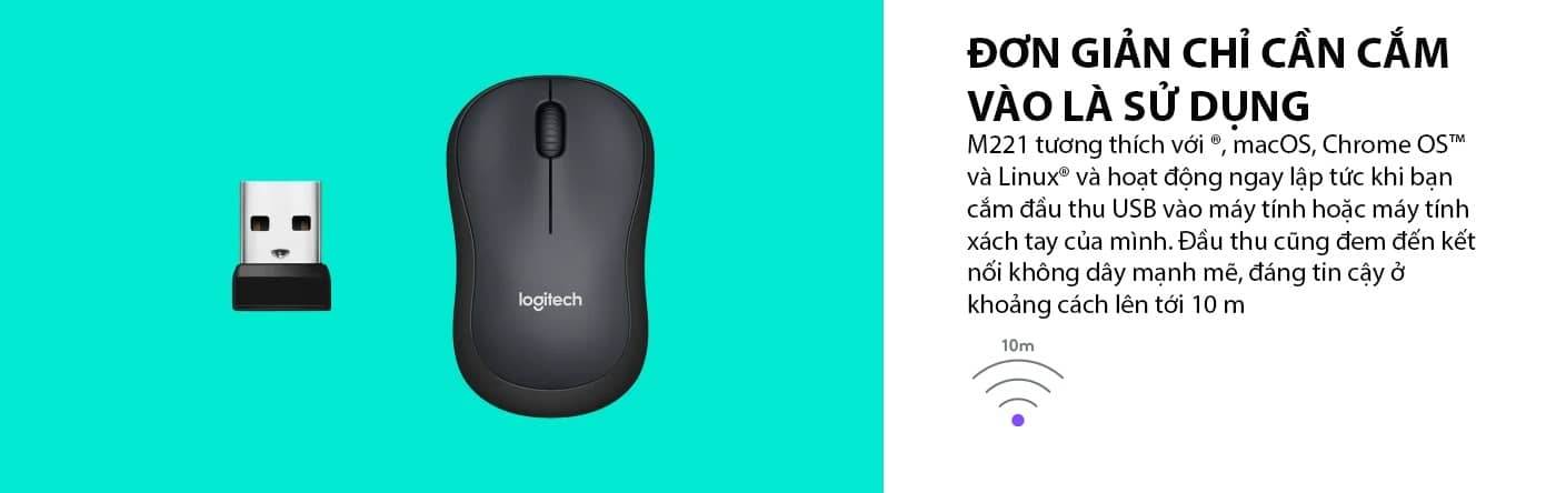 Chuột không dây Logitech M221 đen (USB) 6