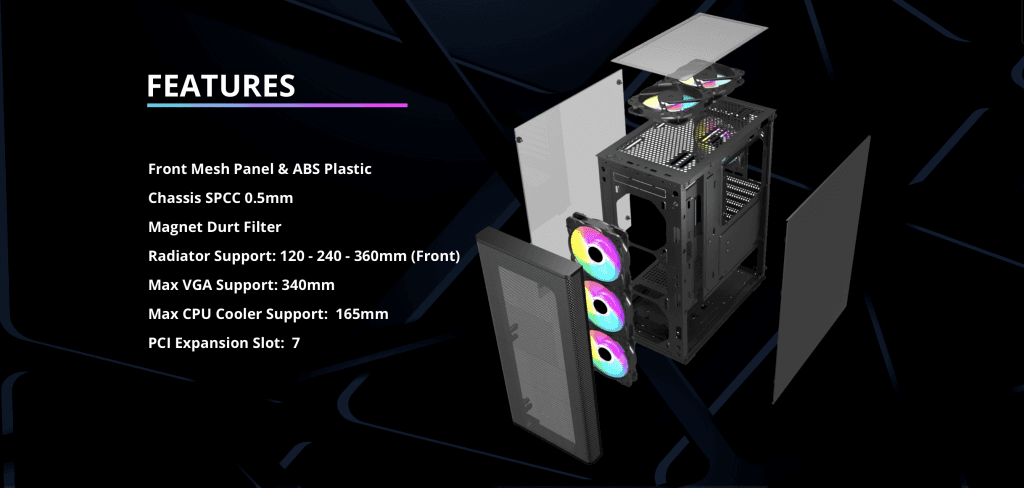 Vỏ Case MIK AION BLACK 3FA (ATX/Mid Tower/Màu Đen/3Fan ARGB)