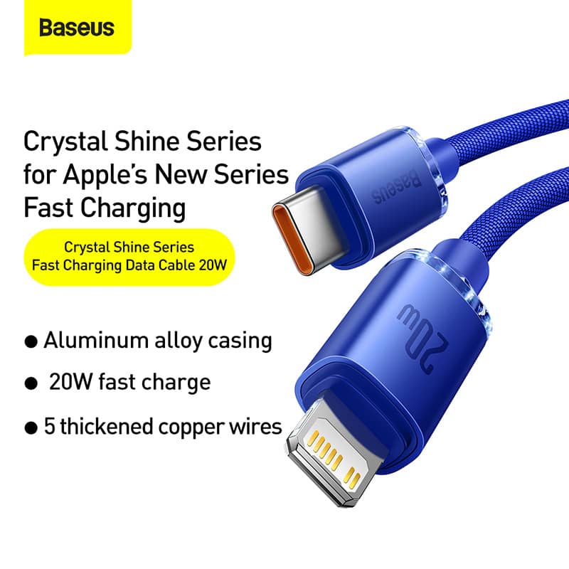 Cáp Baseus Crystal Shine USB-C to Lightning 1.2M Blue 1