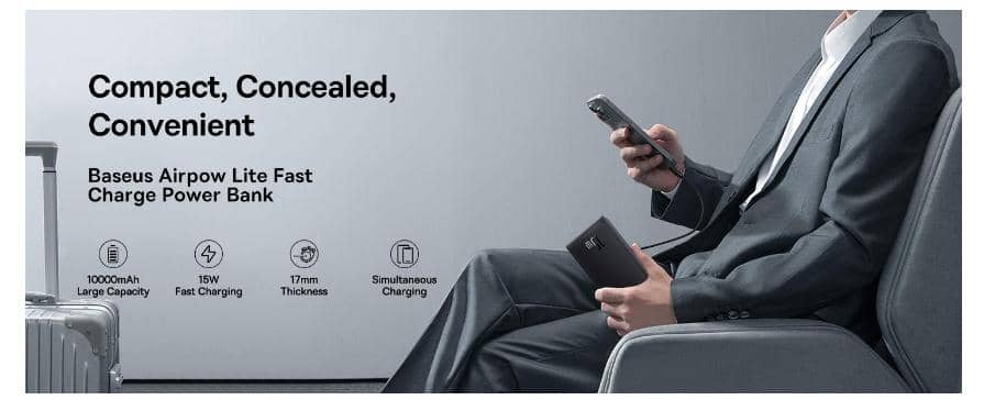 Pin sạc dự phòng Baseus Airpow Lite 10.000mAh 15W - Màu Đen