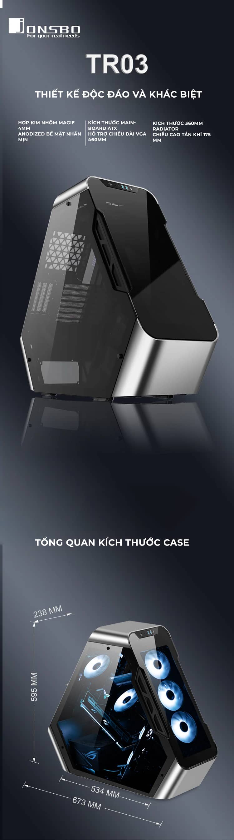 Vỏ case Jonsbo TR03-A Black (Mid Tower/Màu Đen)