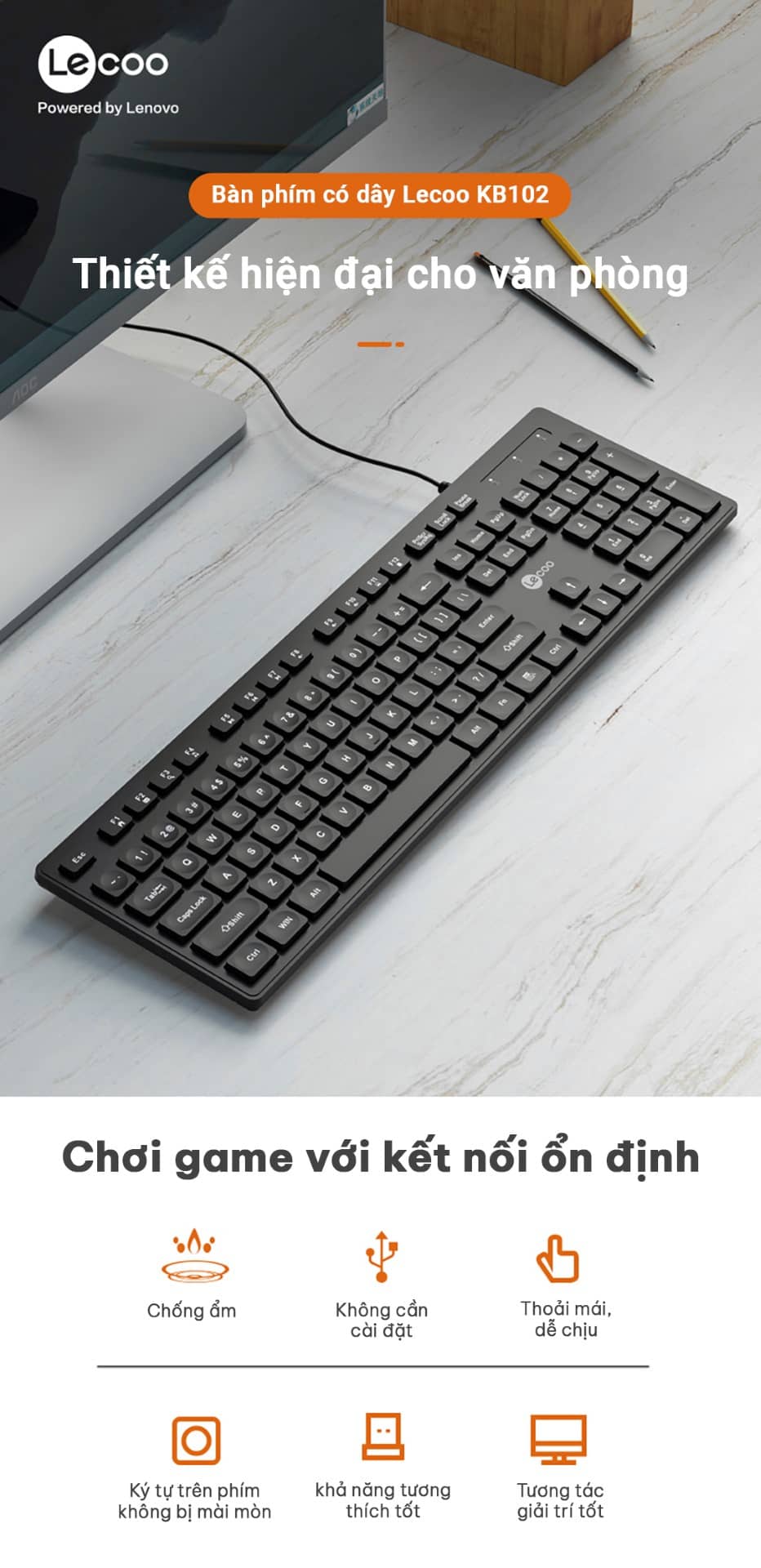 Bàn phím văn phòng Lecoo KB102