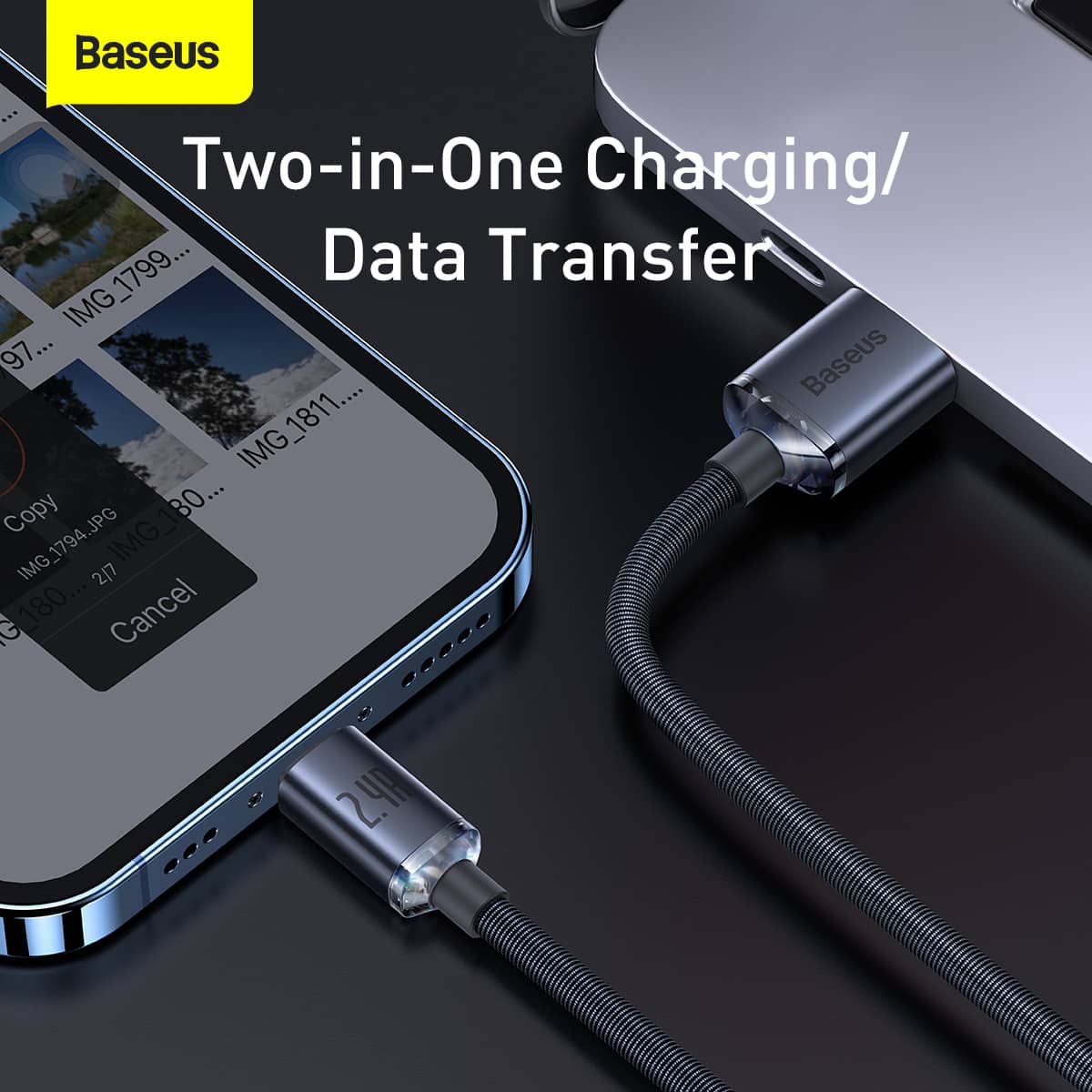 Cáp sạc nhanh Baseus Crystal Shine Series USB to iP 2.4A 2m - Màu đen  ảnh 5