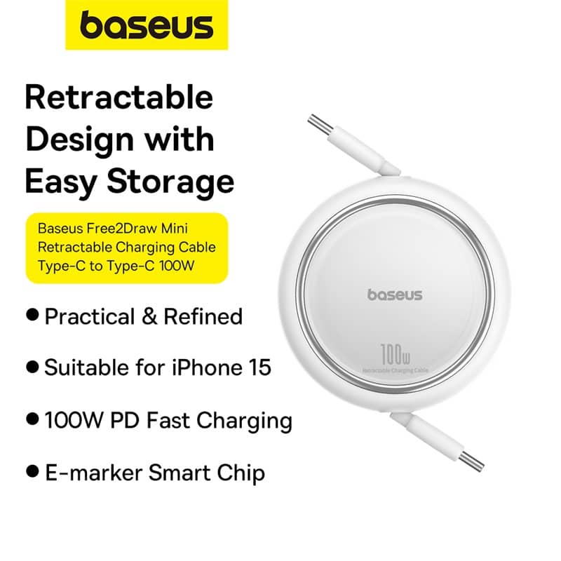 Cáp Baseus Free2Draw Mini Retractable Type-C to Type-C 100W 1m - Màu đen 3