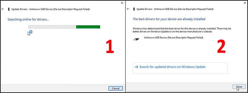 cập nhật USB không nhận 