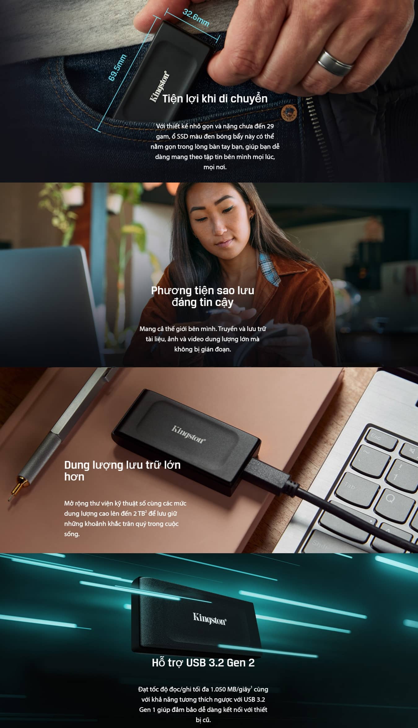 Ổ cứng di động Kingston SSD 1000GB USB 3.2 Gen 2 SXS1000/1000G