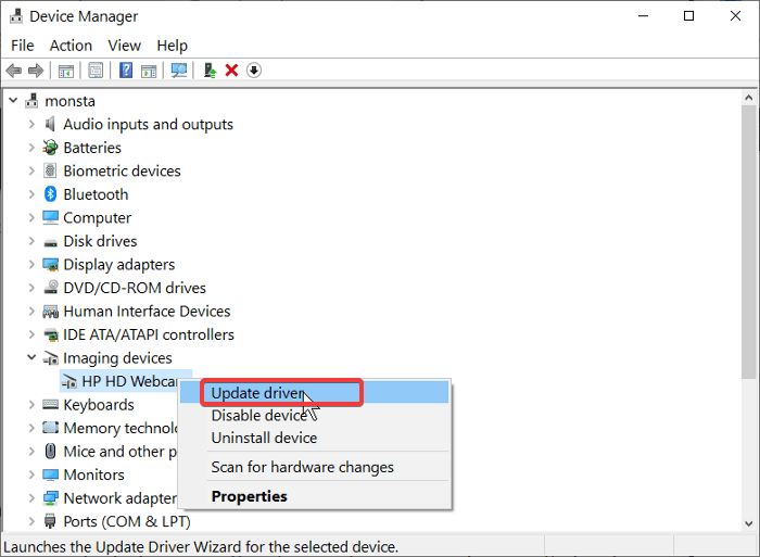 Khắc phục Webcam bị ngược bằng cách update driver.