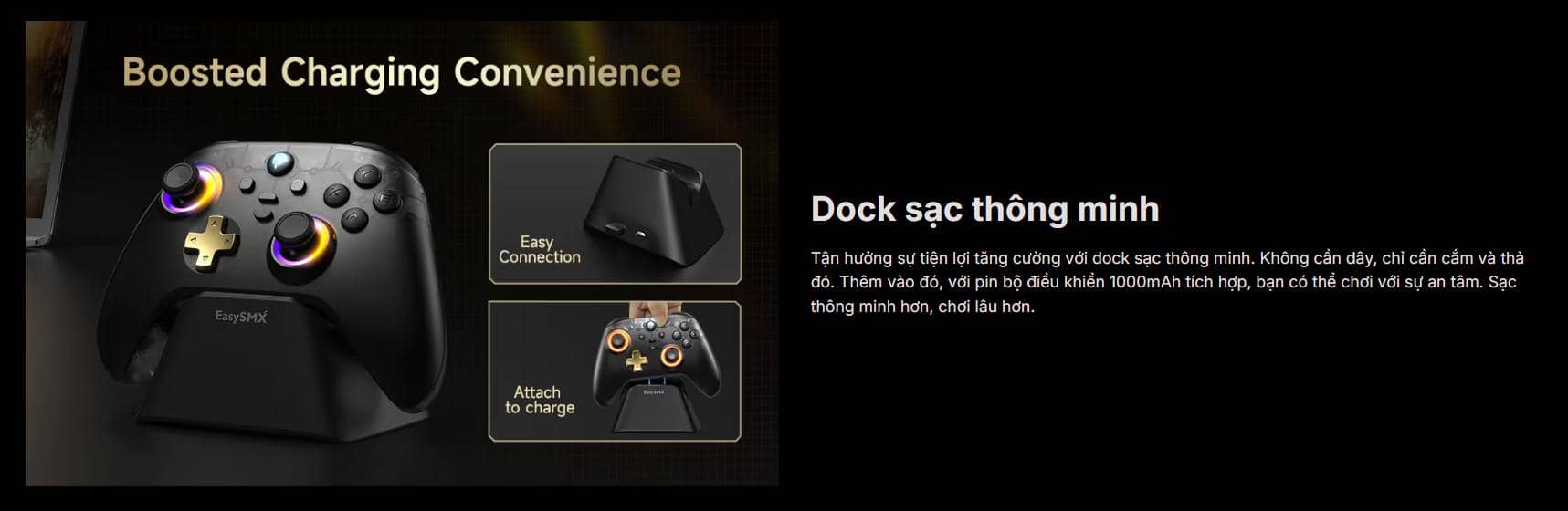 Tay cầm chơi game không dây EasySMX D05 PC Màu Đen 2