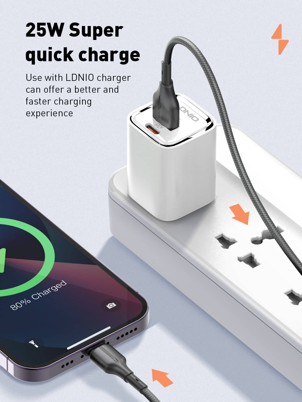 Cáp sạc LDNIO Lightning (1m) 25W Xám LS851