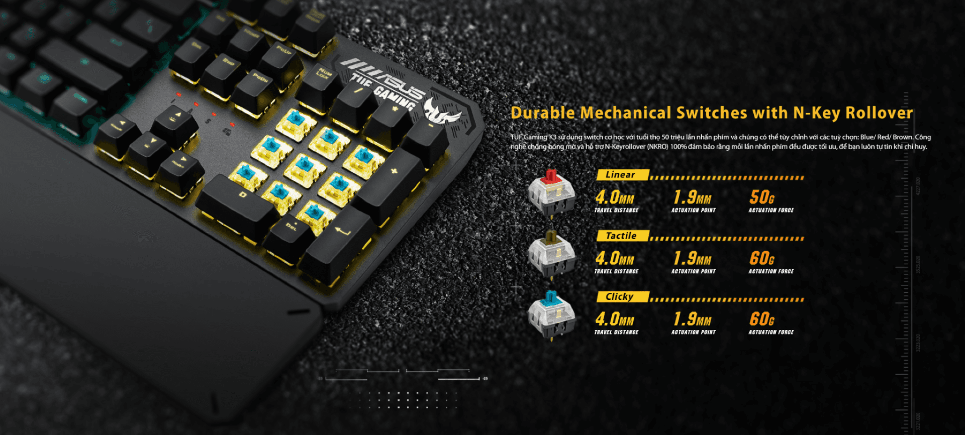 Bàn phím cơ Asus TUF K3 (RGB/USB/Red sw)