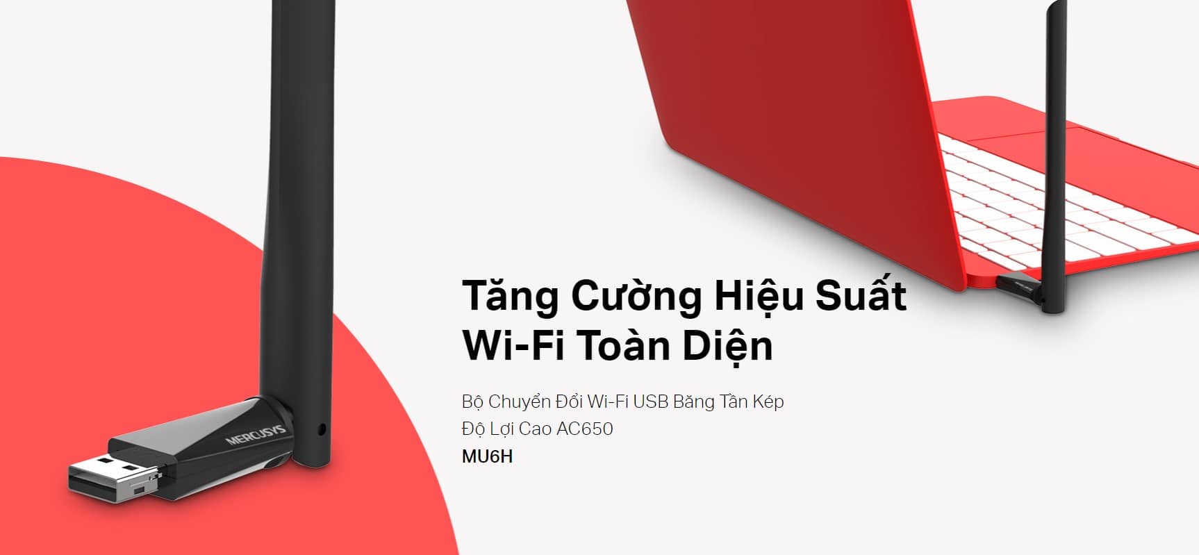 Card mạng không dây USB Mercusys MU6H Tốc độ AC650Mbps