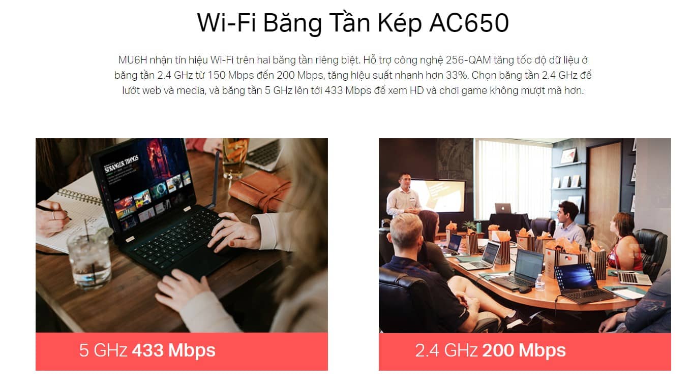 Card mạng không dây USB Mercusys MU6H Tốc độ AC650Mbps