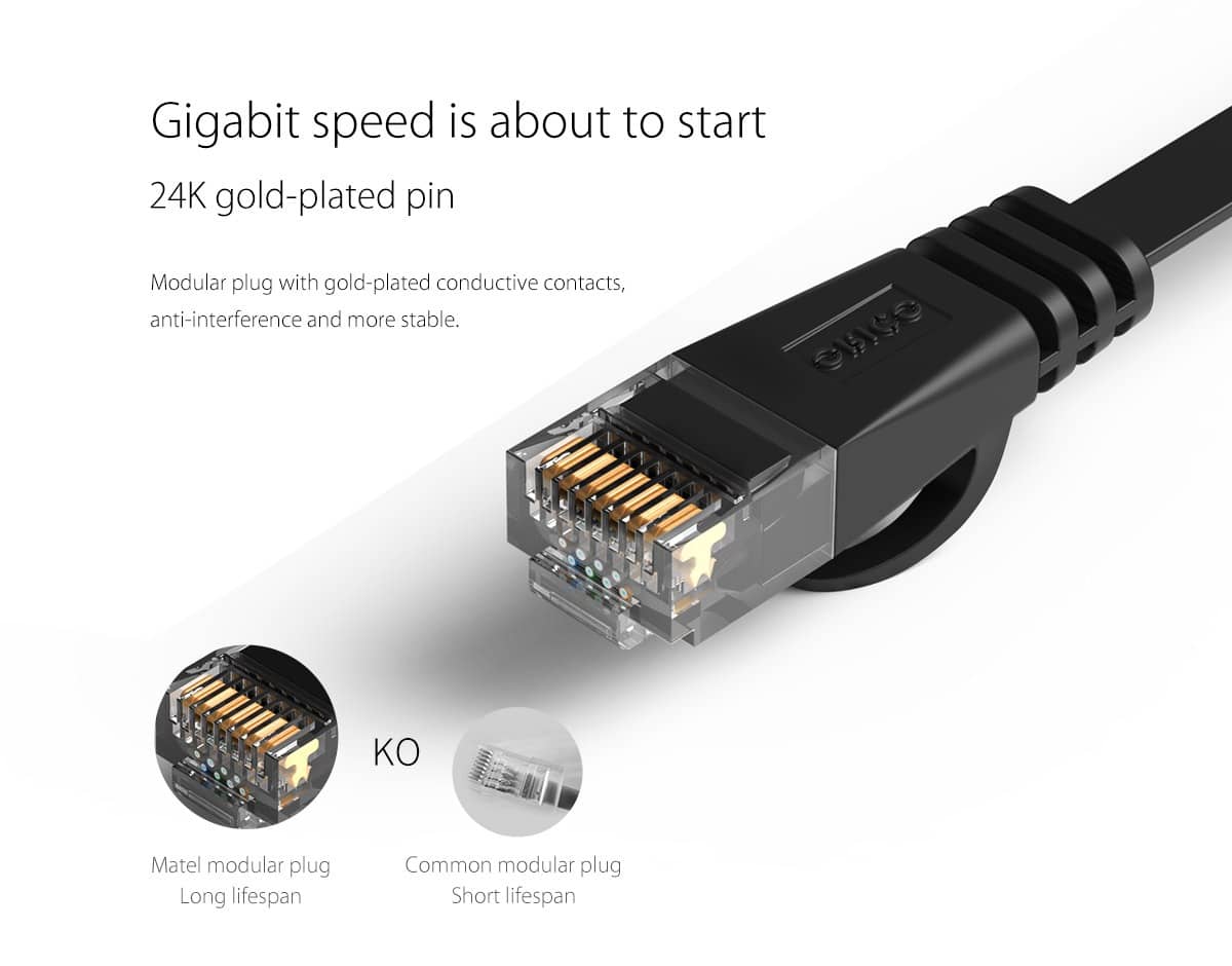 Cáp mạng đúc sẵn CAT6 dẹt 1m ORICO PUG-C6B-10-BK ảnh 4