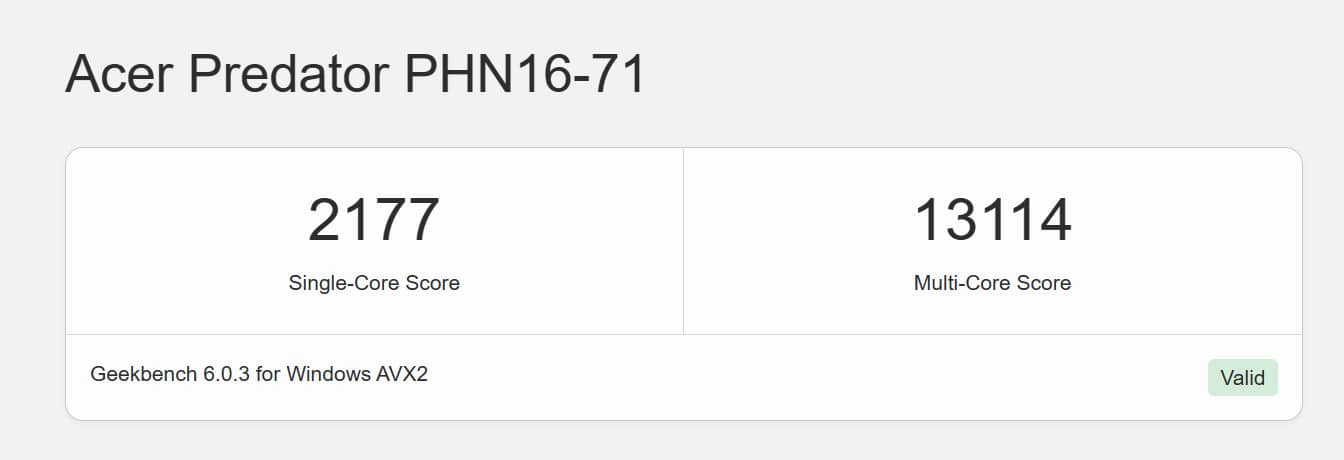 Theo kết quả của Geekbench 6, điểm đa nhân và đơn nhân lần lượt là 13.114 và 2.177 điểm.