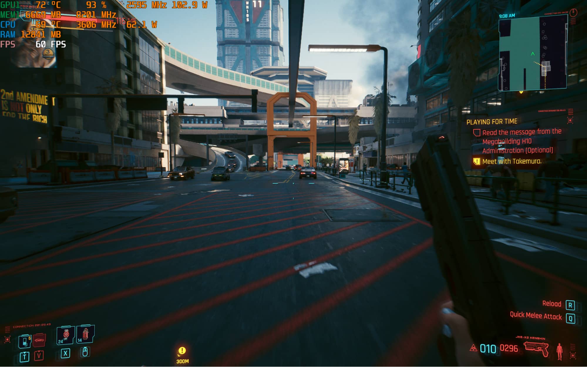 Chơi thử tựa game Cyberpunk 2077 (ở độ phân giải 2560 x 1600, Max Settings với Ray Tracing ở mức Ultra), nhiệt độ, hiệu năng tiêu thụ của CPU ở mức đỉnh điểm khá cao