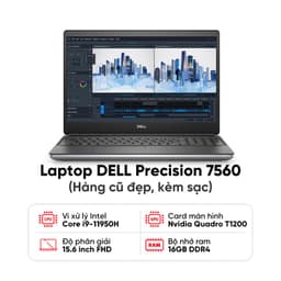 Laptop DELL Precision 7560 (i9-11950H / 16GB RAM / 512GB SSD / NVIDIA Quadro T1200 / Màn 15.6 inch FHD / Kèm sạc) - Hàng cũ đẹp