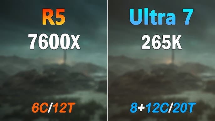 So sánh hiệu năng chơi game giữa Intel Core Ultra 7 265K và AMD Ryzen 5 7600X