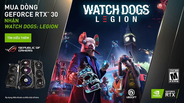 Chương trình Khuyến mãi “Mua card dồ họa ASUS RTX 30 series nhận ngay Code game Watch Dog: Legion trị giá 1.400.000đ”