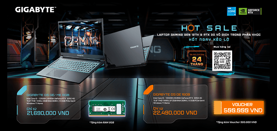 LAPTOP GIGABYTE G5 GEN 12TH + RTX3000 VÔ ĐỊCH TRONG TẦM GIÁ, HOT SALE – HỐT NGAY KẺO LỠ
