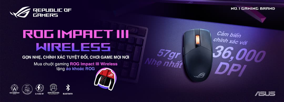 ROG IMPACT III WIRELESS – GỌN NHẸ, CHÍNH XÁC TUYỆT ĐỐI, CHƠI GAME MỌI NƠI