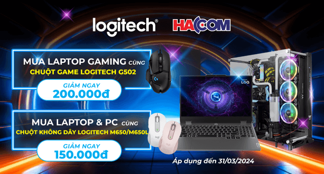  KHUYẾN MÃI HẤP DẪN DÀNH CHO CÁC SẢN PHẨM LOGITECH KHI MUA CÙNG LAPTOP, PC TẠI HACOM TRONG THÁNG 3/2024