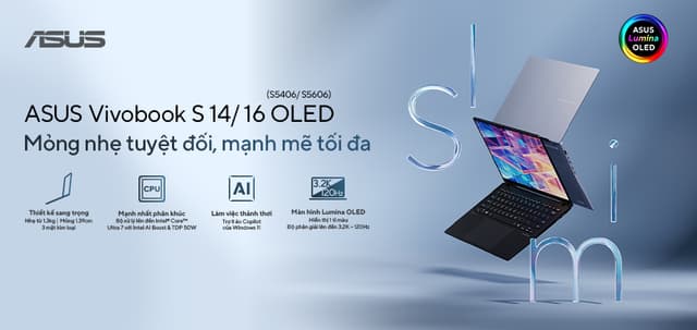 ASUS Vivobook S 16 OLED - Laptop trang bị AI vừa mạnh mẽ vừa mỏng nhẹ 2024