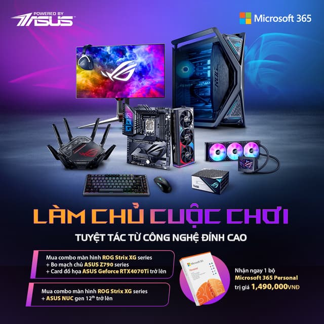 LÀM CHỦ CUỘC CHƠI NHẬN NGAY BỘ PHẦN MỀM MICROSOFT OFFICE 365 PERSONAL KHI MUA SẢN PHẨM ASUS 