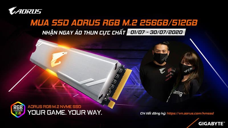 Chương trình Khuyến mãi “MUA SSD AORUS RGB M2 256GB, 512GB - NHẬN ÁO THUN CỰC CHẤT”