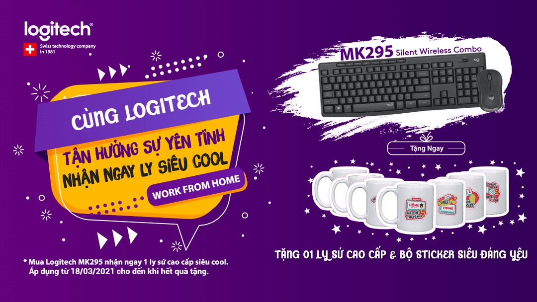 Chương trình Khuyến mãi “Mua Bàn phím Chuột Logitech MK295 -Tặng ngay Ly sứ Logitech đặc biệt”